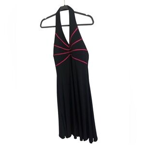 Cache Y2K Disco‎ Halter Flare Black Pink Dress Size 6